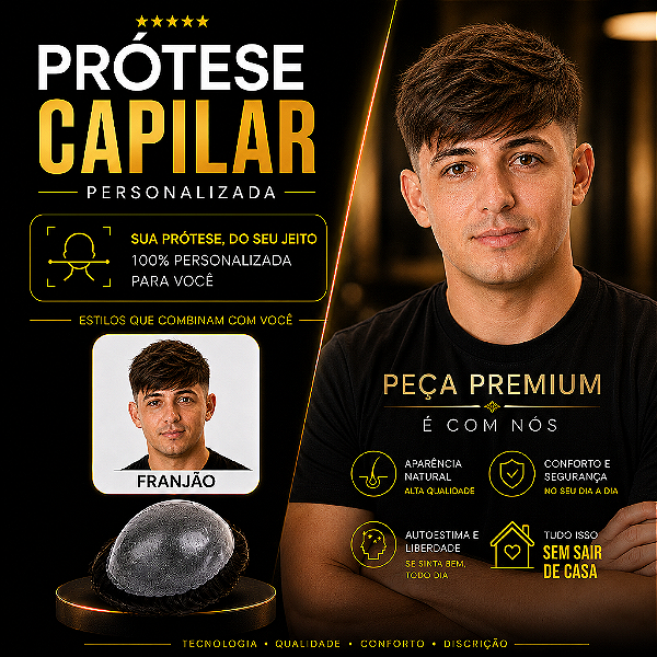 Prótese Capilar Pronta Micropele Corte Franjão Castanhos Médios e Claros + Kit de Manutenção Grátis