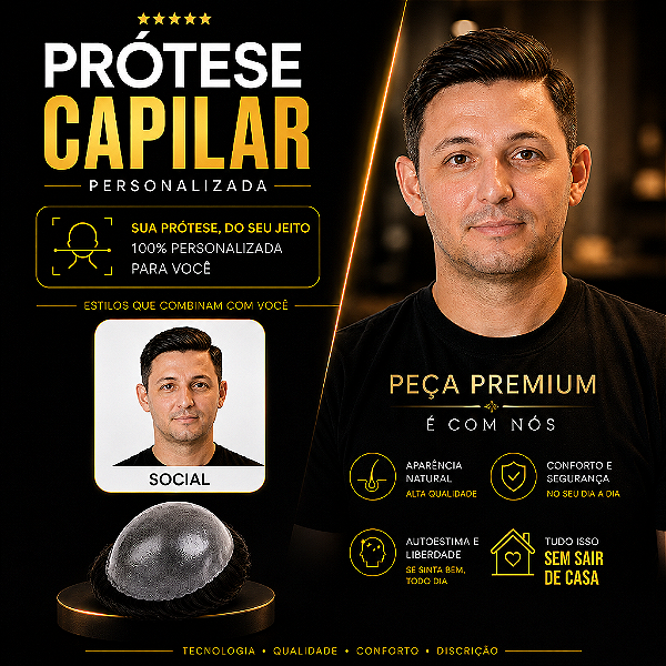 Prótese Capilar Pronta Micropele Corte Social Castanhos Escuros e Preto + Kit de Manutenção Grátis
