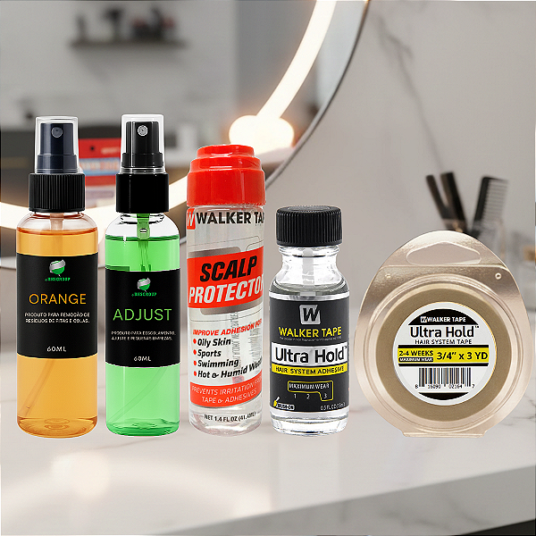 Kit Profissional - Removedores Orange E Adjust 60ml + Scalp Protector 41 ml + Cola Ultra Hold 15 ml + Fita Adesiva Ultra Hold 3 Yards x 1.9 cm