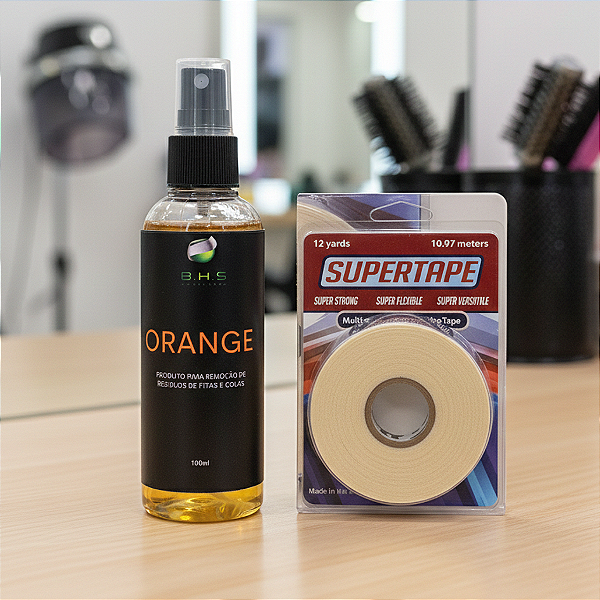 Kit Limpa Fácil - Fita Adesiva Capilar Super Tape 12 Yds x 2,5cm + Removedor Orange 100ml