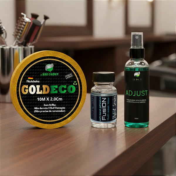 Kit Fixação Total - Fita Adesiva Gold Eco 10m x 2,0cm + Cola Fusion Bond 40 ML + Removedor Adjust 100ml