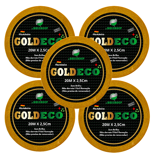 KIT - 5 Unidades Fitas Amarelas Adesivas Gold Eco + 20 Metros X 2.5 Cm