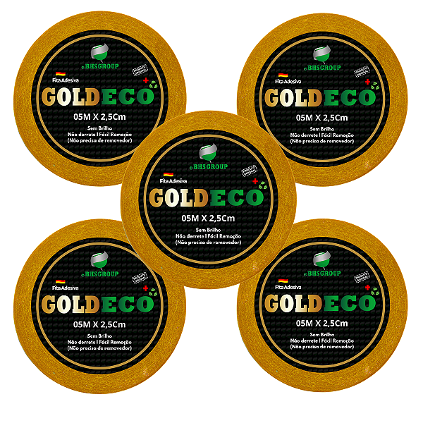 KIT - 5 Unidades Fitas Amarelas Adesivas Gold Eco + 5 metros X 2.5 cm