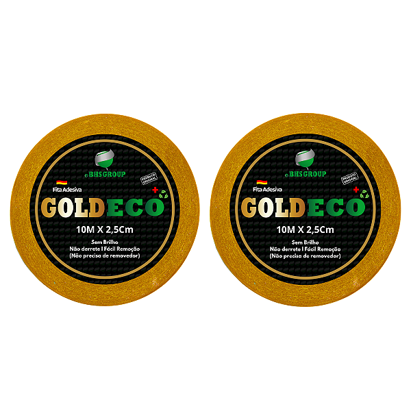 Kit - Fitas Amarelas Adesivas GOLD Eco + 10 metros x 2.5 cm 2 unidades