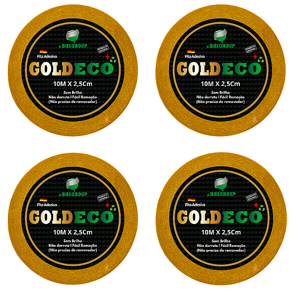 Kit - Fitas Amarelas Adesivas Gold Eco + 10 Metros X 2.5 cm 4 Unidades