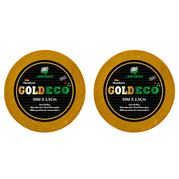 Kit - Fitas Amarelas Adesivas Gold Eco + 50 Metros X 2.5 cm 2 Unidades