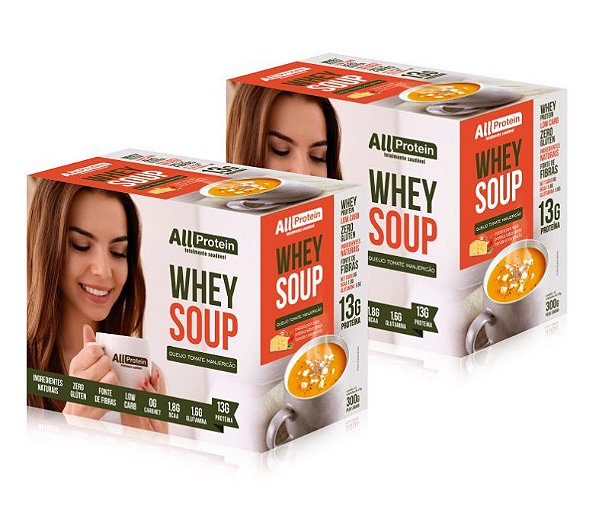 2 Caixas de Whey Soup Queijo, Tomate e Manjericão All Protein 24 unidades de 25g - 600g