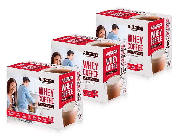 3 Caixas de Whey Coffee Zero Lactose Cappuccino All Protein - 36 unidades de 25g - 900g