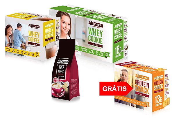 COMBO - 1 Caixa de Cookie de Coco 320g + 1 Caixa de Coffee Vanilla 300g + 1 pacote de Mocaccino 300g + 1 Caixa gratis de snack Queijo 210g