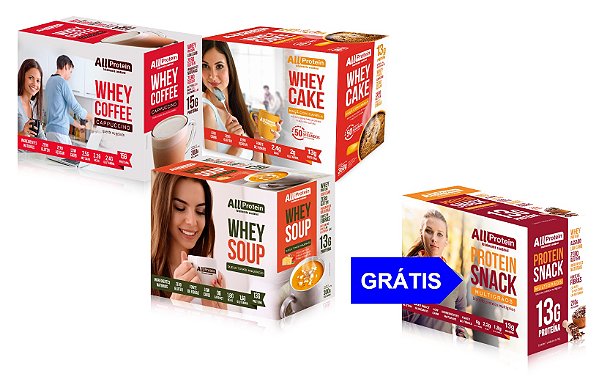 COMBO - 1 Caixa de Cake Maçã com Canela 360g + 1 Caixa de Coffee Zero Lactose Cappuccino 300g + 1 Caixa de Soup Tomate 300g + 1 Caixa gratis de snack