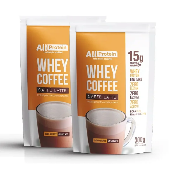 Whey Coffee Caffé Latte Zero Lactose 2 Pacotes 600g (24 doses) | All Protein