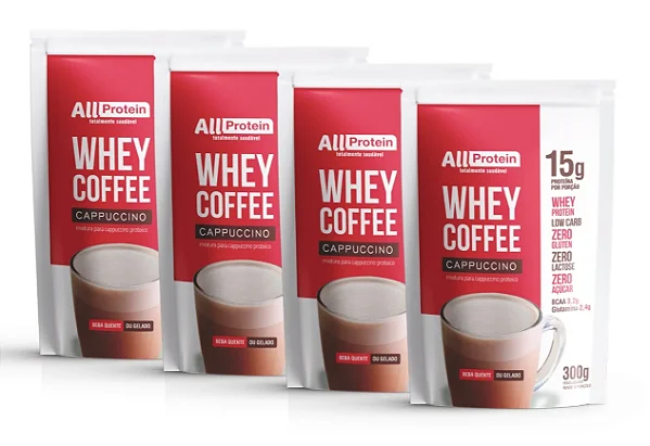 Whey Coffee Cappuccino Zero Lactose 4 Pacotes 1200g (48 doses) | All Protein