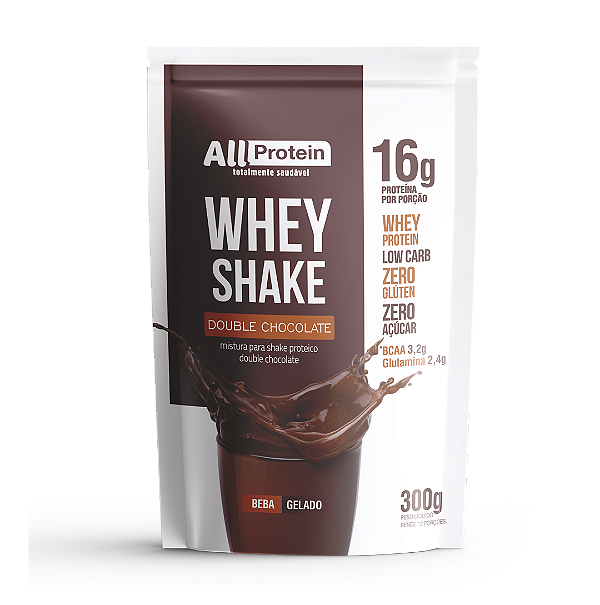 1 Pacote de Whey Shake Double Chocolate 300g (12 doses) - All Protein