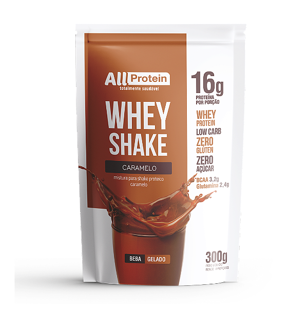 1 Pacote de Whey Shake Caramelo 300g (12 doses) - All Protein