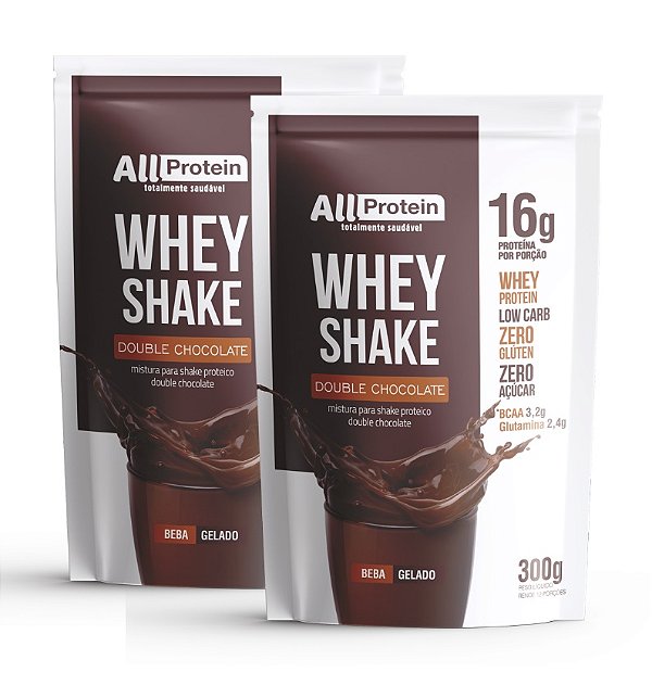 2 Pacotes de Whey Shake Double Chocolate 600g (24 doses) - All Protein