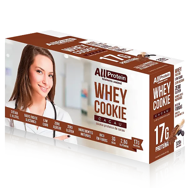 1 Caixa de Whey Cookie de Cacau All Protein 8 unidades de 40g - 320g