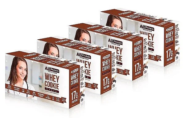 4 Caixas de Whey Cookie proteico de Cacau All Protein 32 unidades de 40g - 1280g