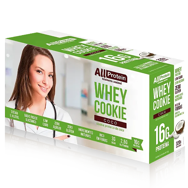 1 Caixa de Whey Cookie de Coco | All Protein 8 unidades de 40g - 320g