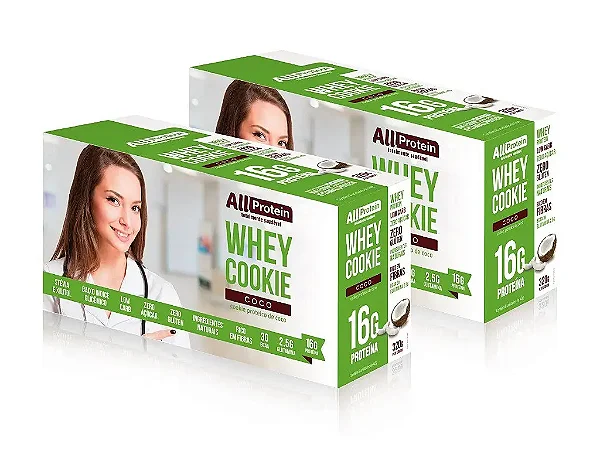 2 Caixas de Whey Cookie de Coco | All Protein 16 unidades de 40g - 640g