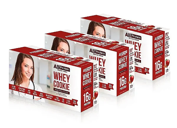 3 Caixas de Whey Cookie de Maçã com Canela | All Protein 24 unidades de 40g - 960g