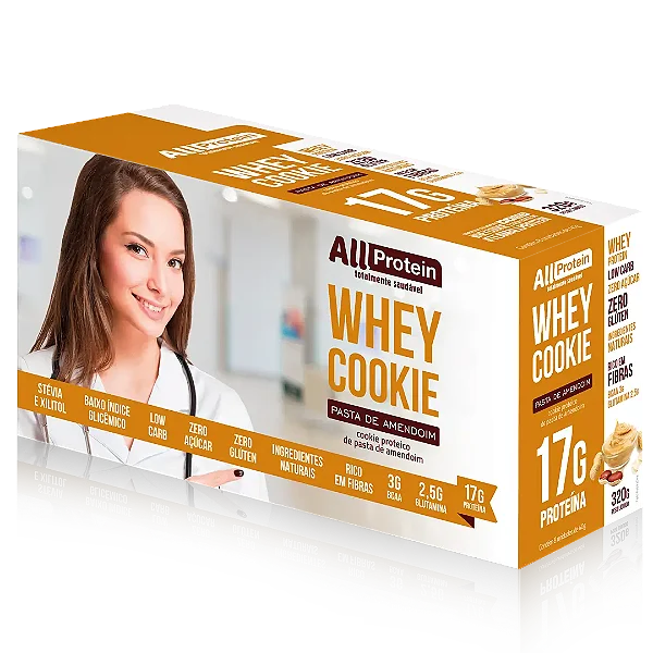 1 Caixa de Whey Cookie de Pasta de Amendoim | All Protein 8 unidades de 40g - 320g