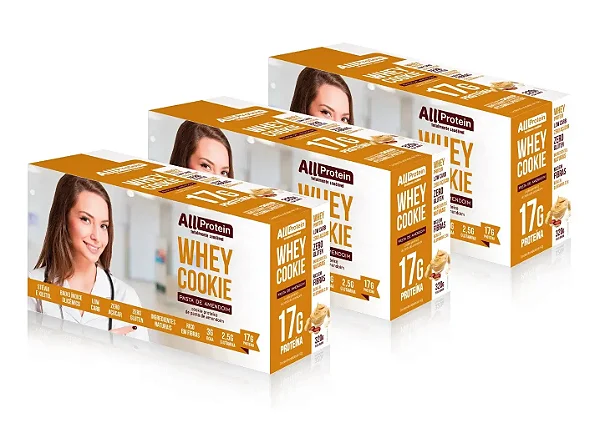 3 Caixas de Whey Cookie de Pasta de Amendoim | All Protein 24 unidades de 40g - 960g