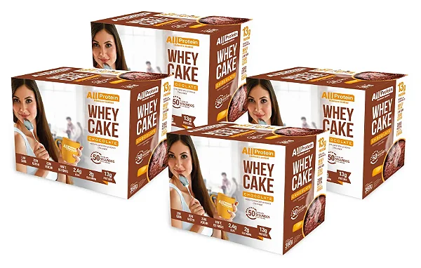 4 Caixas Whey Cake de Chocolate All Protein - 48 Saches de 30g - 1440g