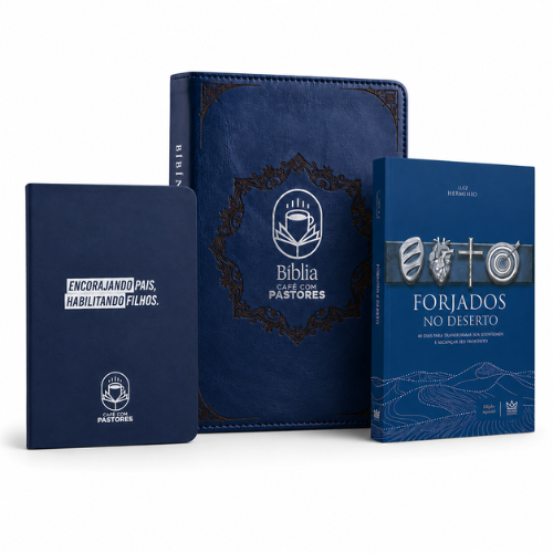 Kit Bíblia Café com Pastores Azul + Forjados no Deserto + Moleskini Exclusivo