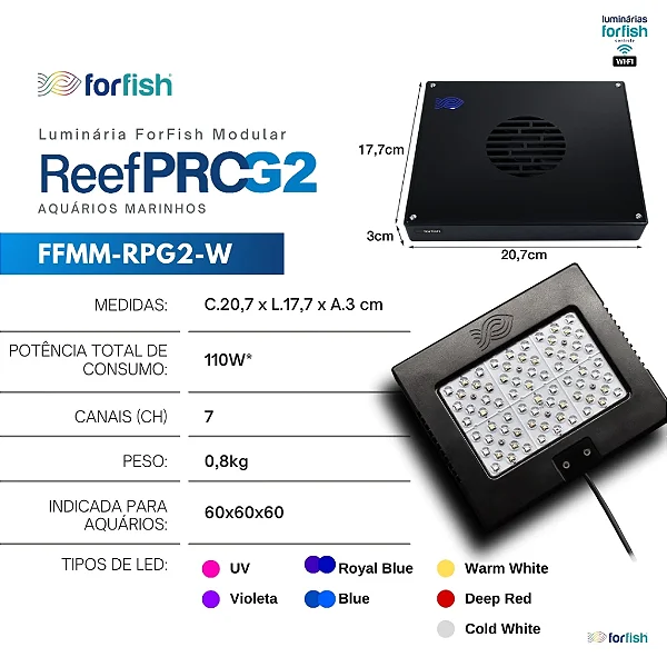 Luminária ForFish Marinho Modular ReefPRO G2