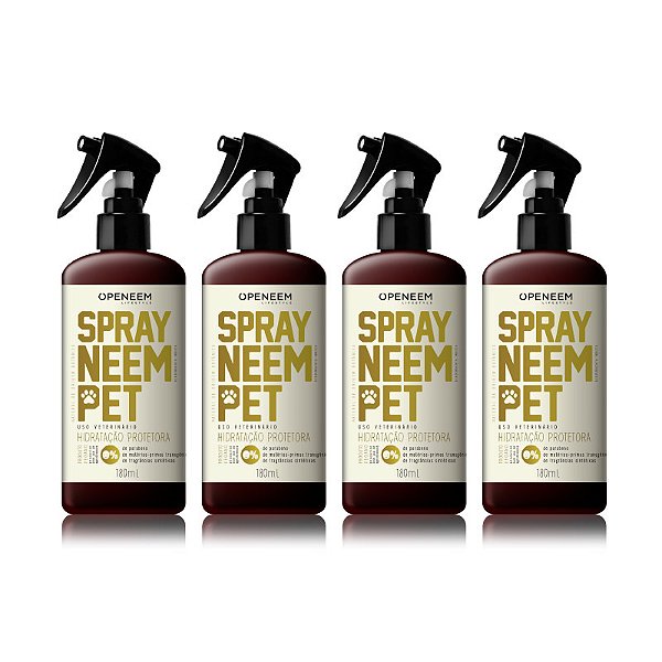 Kit 4 Spray Neem Pet Repelente para Cachorro e Gato 180ml Openeem