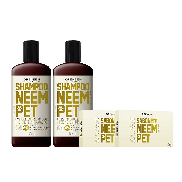 Kit 2 Shampoos 2 Sabonetes Neem Pet Repelente para Cachorro e Gato Openeem