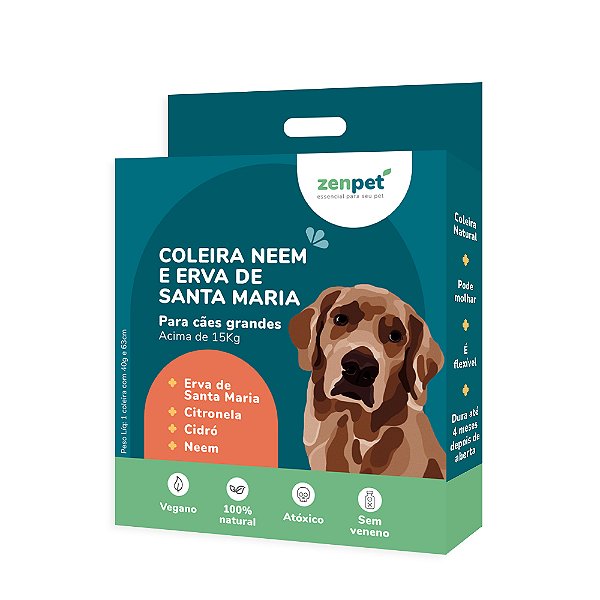 Coleira Natural Antipulgas Carrapatos Cães Grandes Zenpet