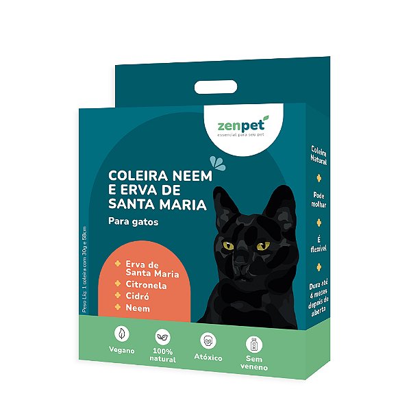 Coleira Natural Neem e Erva Santa Maria Gatos Zenpet