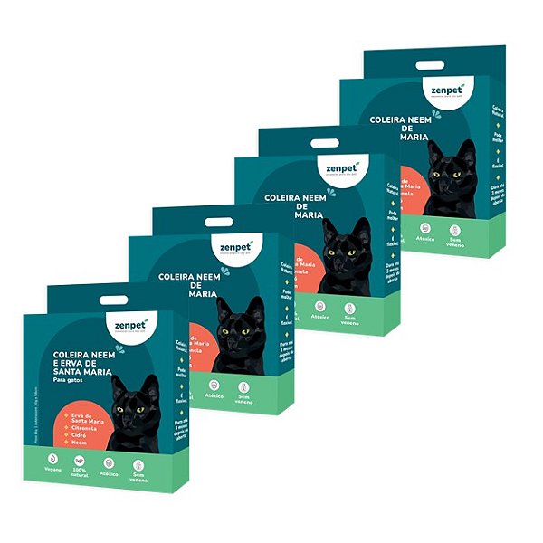 Kit com 4 Coleiras Naturais com Neem e Erva-Santa-Maria para Gatos | Zenpet