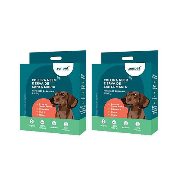 Kit com 2 Coleiras Naturais com Neem e Erva-Santa-Maria para Cães Pequenos | Zenpet