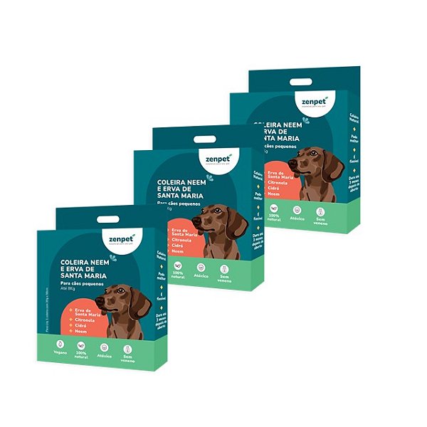 Kit com 3 Coleiras Naturais com Neem e Erva-Santa-Maria para Cães Pequenos | Zenpet