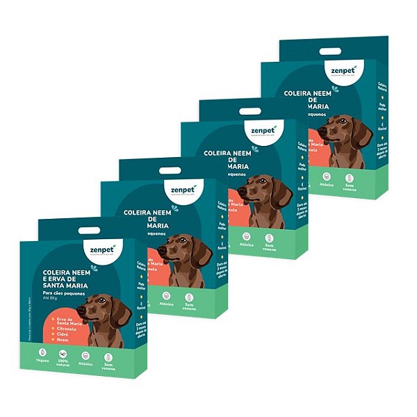 Kit com 4 Coleiras Naturais com Neem e Erva-Santa-Maria para Cães Pequenos | Zenpet