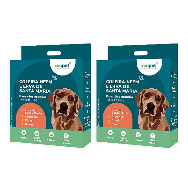 Kit 2 Coleira Natural Neem e Erva Santa Maria Cães Grandes Zenpet