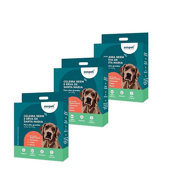 Kit com 3 Coleiras Naturais com Neem e Erva-Santa-Maria para Cães Grandes | Zenpet