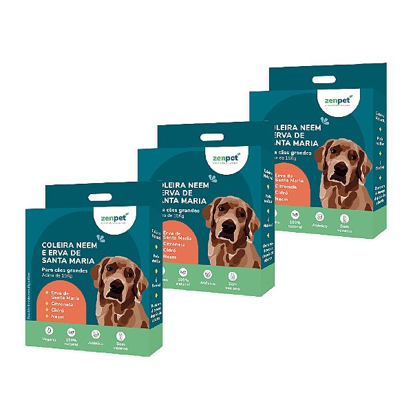 Kit 3 Coleira Natural Neem e Erva Santa Maria Cães Grandes Zenpet