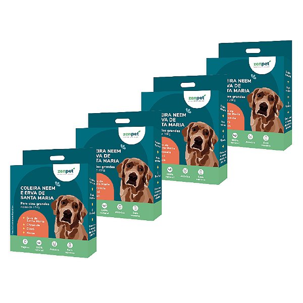 Kit 4 Coleira Natural Neem e Erva Santa Maria Cães Grandes Zenpet