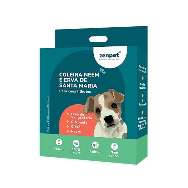 Coleira Natural com Neem e Erva-Santa-Maria para Cães Filhotes | Zenpet