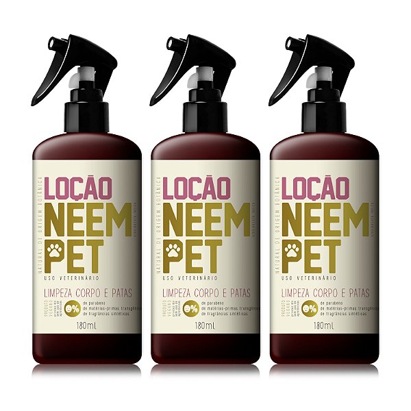 Kit 3 Loção Neem Pet Limpeza para Cachorro e Gato 180ml Openeem