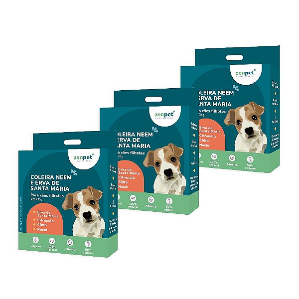 Kit 3 Coleiras Antipulgas Carrapatos Cães Filhotes Zenpet