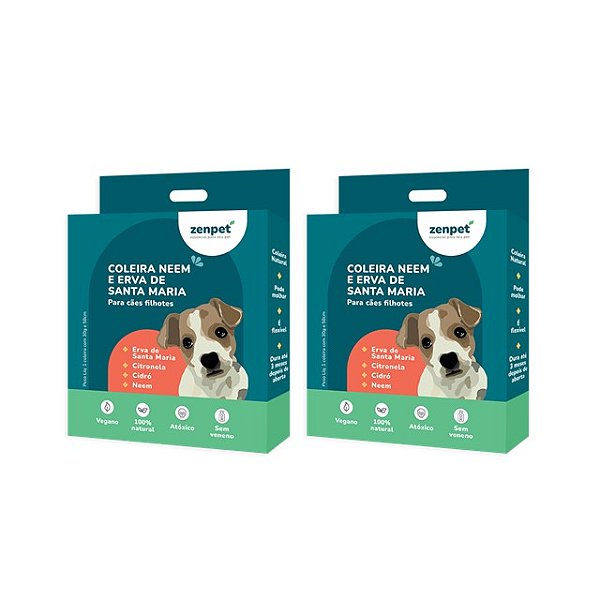 Kit com 2 Coleiras Naturais com Neem e Erva-Santa-Maria para Cães Filhotes | Zenpet