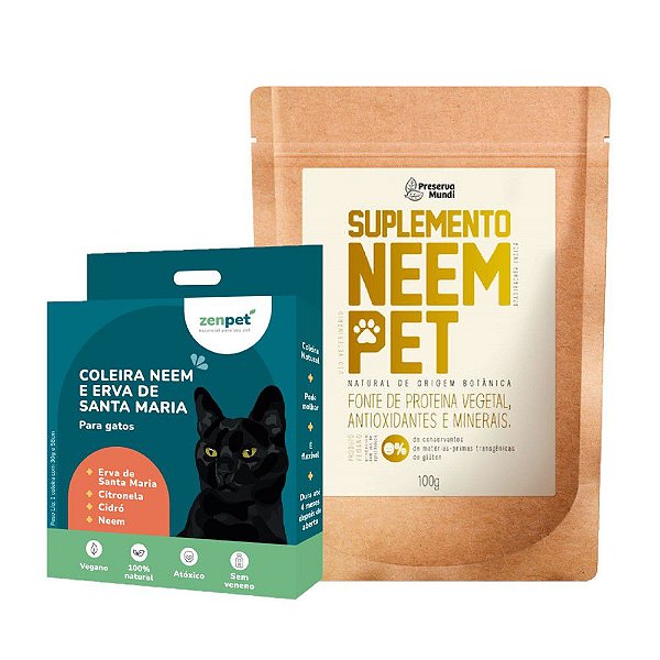 Kit Coleira Antipulgas Gatos Zenpet e Suplemento Neem