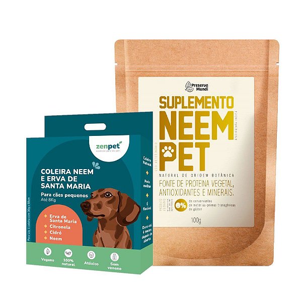 Kit Coleira Antipulgas Cães Pequenos Zenpet e Suplemento Neem