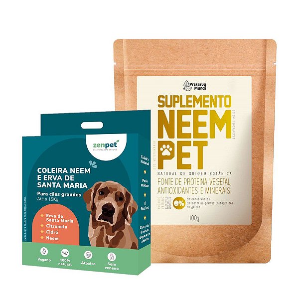 Kit Repelente para Cachorro Coleira Antipulgas Cães Grandes Zenpet e Suplemento Neem