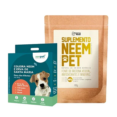 Kit Coleira Natural Zenpet e Suplemento Neem Pet Cães Filhotes Openeem