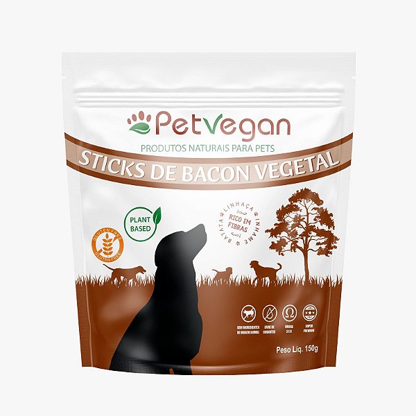 Petisco para Cachorro Sticks Bacon Vegetal 150g Petvegan